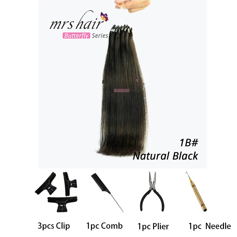 # 1B MRSHAIR, прямые волосы на микро-кольцах, 1"-24", 1 г/шт., 50 шт., волосы Remy для наращивания на микро-кольцах - Цвет: # 1B