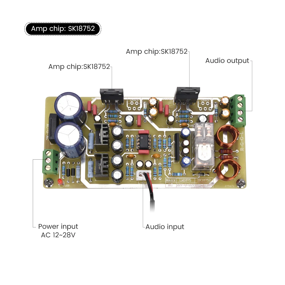Усилитель AIYIMA SK18752 аудиоплата 30Wx2 Hi Fi стереоусилитель звука с предусилителем OP Amp