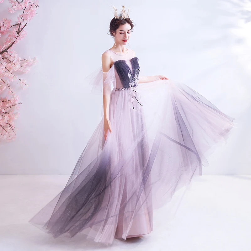 SSYFashion новинка мечта градиентное розовое фиолетовое вечернее платье без рукавов