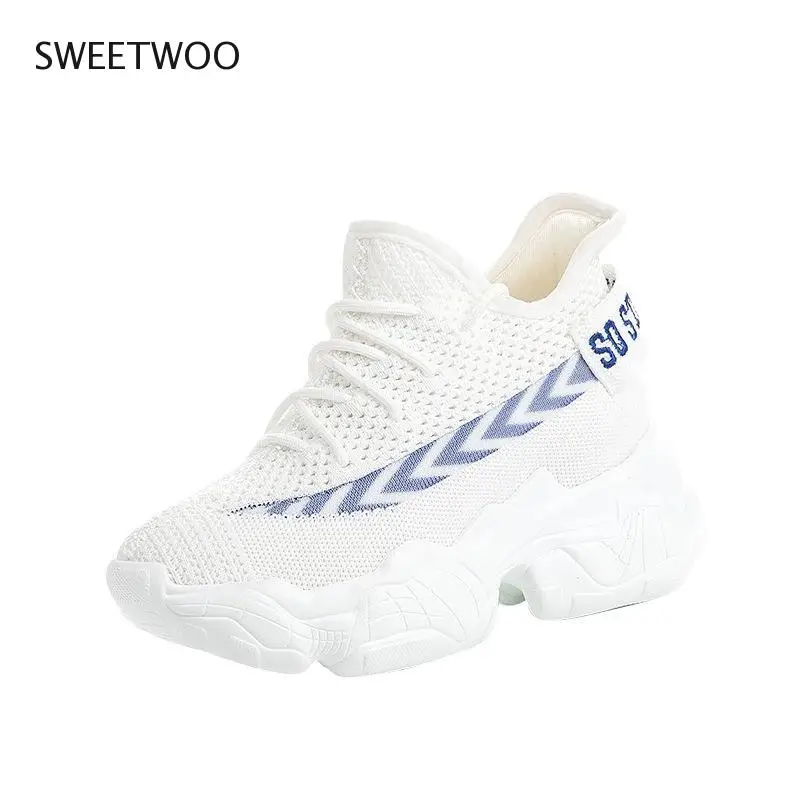 

Mesh Sports Soles Jogging Casual Flying Weaving Platform Shoes Designer Tennis Female Breathable Footwear Increase Women Sneaker