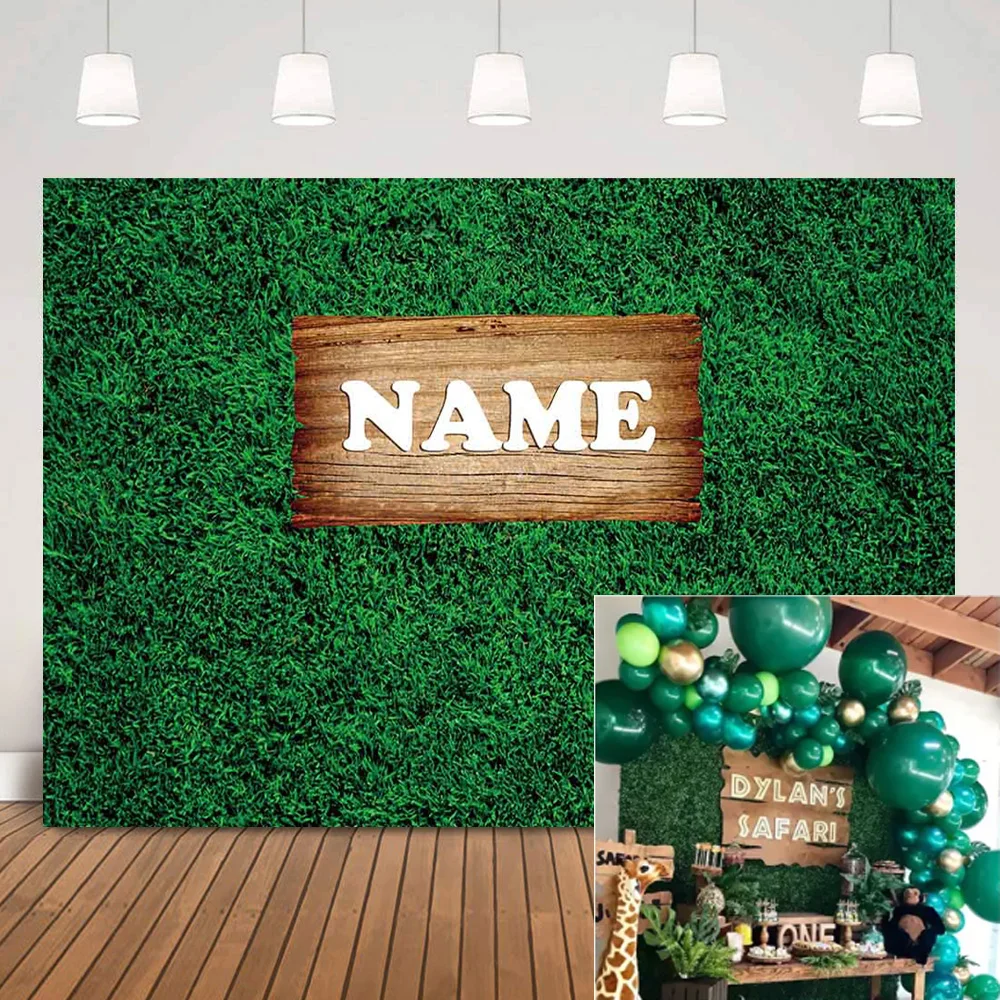 

Wild One Green Grass Wall Backdrop Safari Birthday Party Banner Background Baby Shower Custom Photography Backdrops Photo Shoot