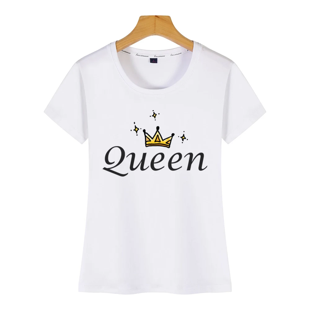 Женская хлопковая футболка с надписью король и королева|Футболки| |