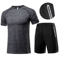 mens summer solid color sports suit 2 piece sportswear set basketball fitness gym running short sleeve t shirt shorts set
