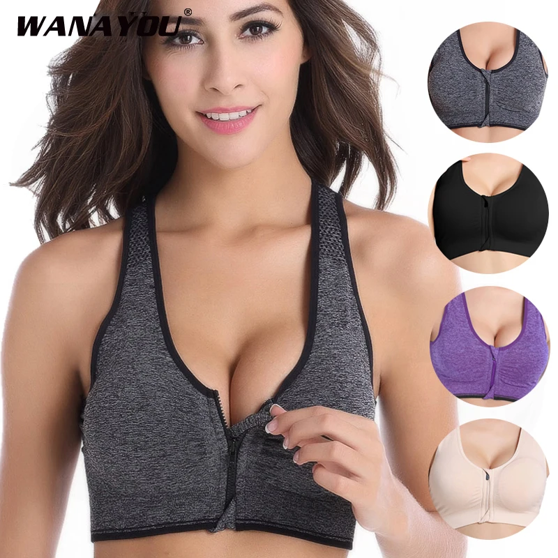 WANAYOU 7 цветов Женская молния Push Up спортивные бюстгальтеры мягкий Wirefree