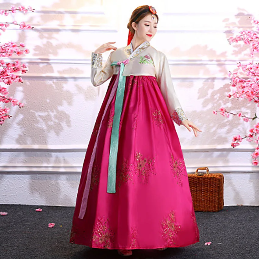 

Традиционное винтажное платье Hanbok в Корейском стиле Retuo для женщин, вечернее праздничное платье с V-образным вырезом, Женская Туника Hanbok, Национальный костюм