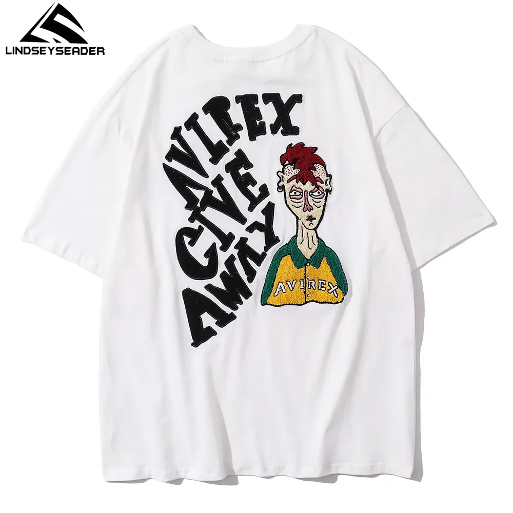 

2021 Men Hip Hop Streetwear Oversize Tshirt Embroidery Hipster Print T Shirt Harajuku Cotton Summer Short Sleeve T-Shirt Black