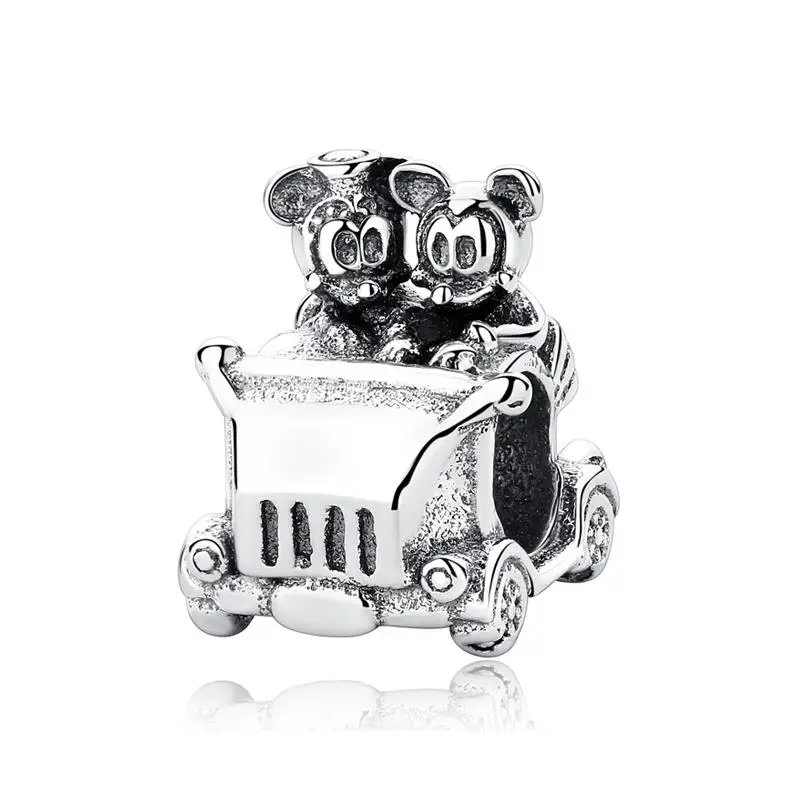 Mickey Minnie Car Серебряные бусины 925 пробы кристалл Микки Минни безопасная цепь Шарм Подходит Пандора браслет DIY женские ювелирные изделия - Цвет: Mickey Minnie Car