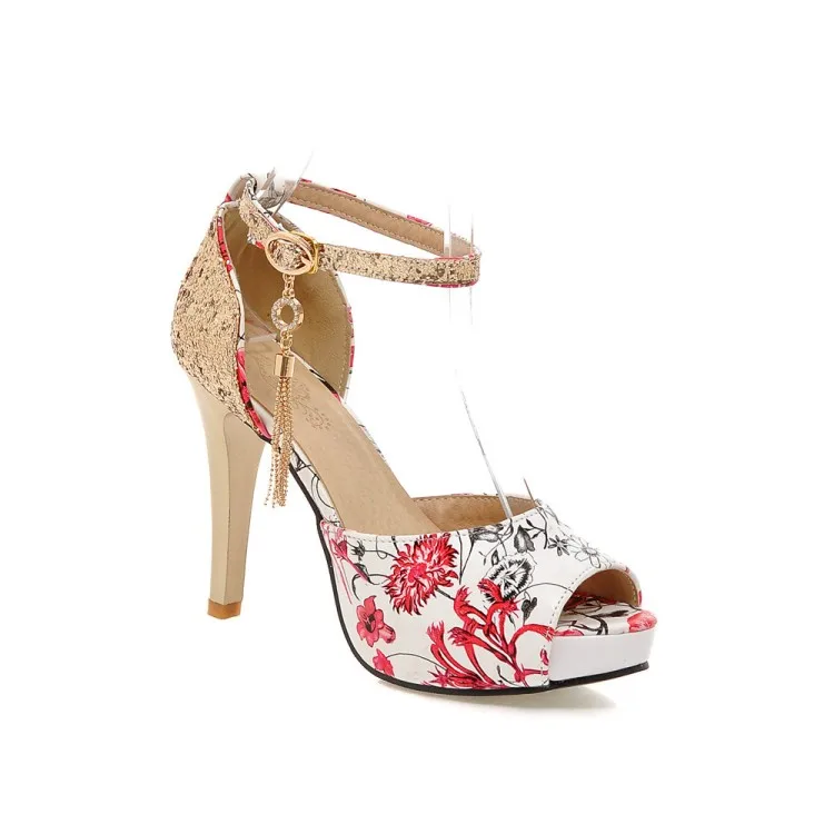 Сандалии женские на высоком каблуке босоножки с принтом рыбы водонепроницаемые