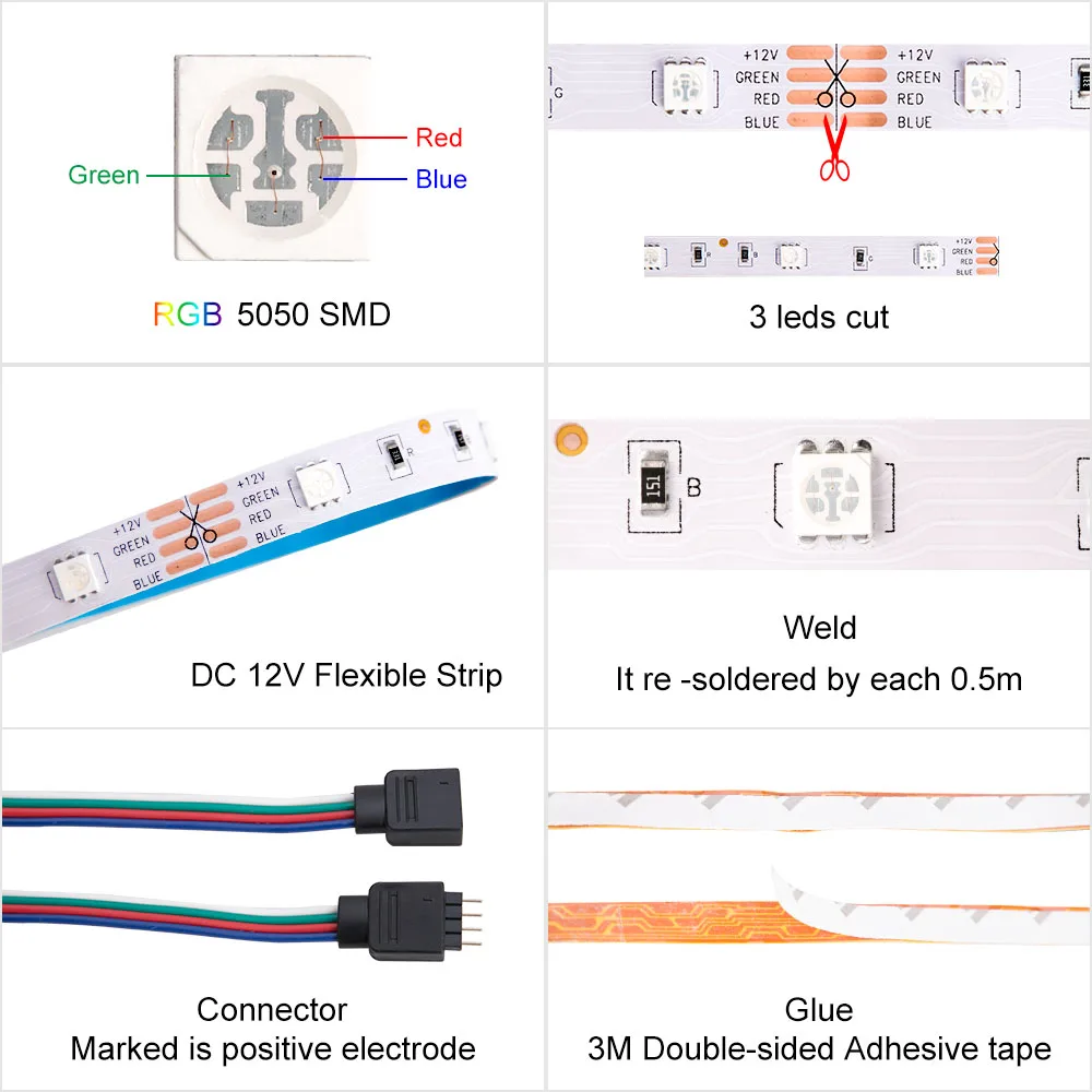 Светодиодный светильник RGB 5050 SMD 2835 гибкая лента fita светодиодный светильник RGB 5 м 10 м 15 М лента диод DC 12 В+ пульт дистанционного управления+ адаптер