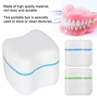 portable small water resistant denture false teeth store cleaning storage case with filter screen container dental appliance box