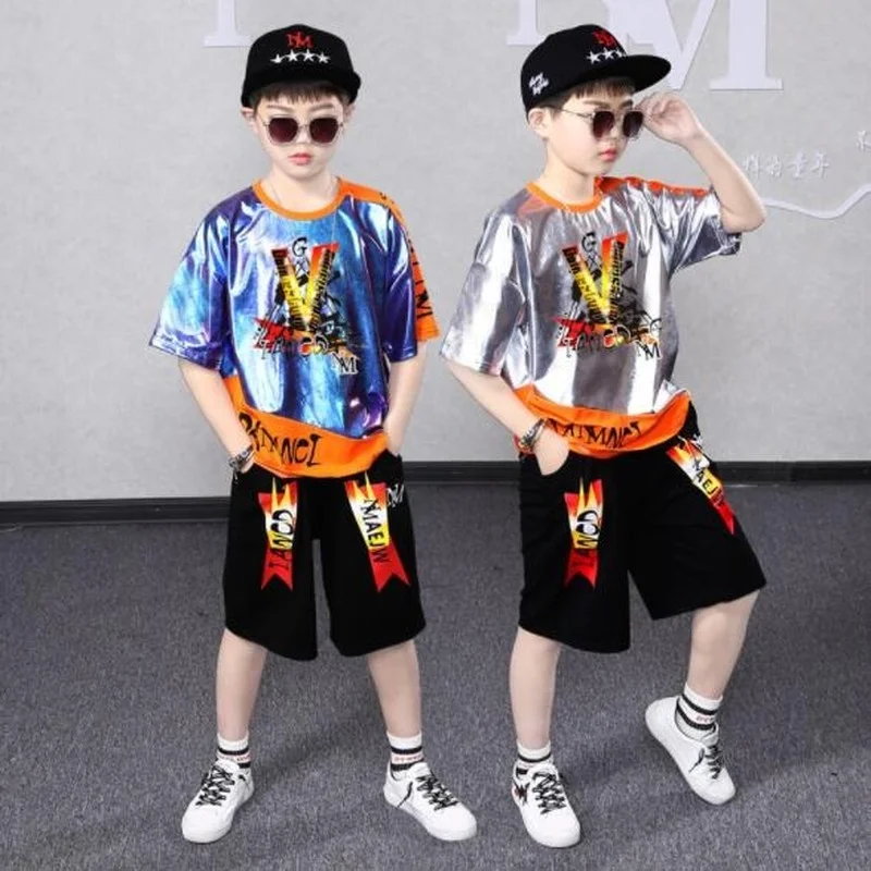 Детские танцевальные костюмы в стиле хип-хоп для мальчиков спортивные с коротким