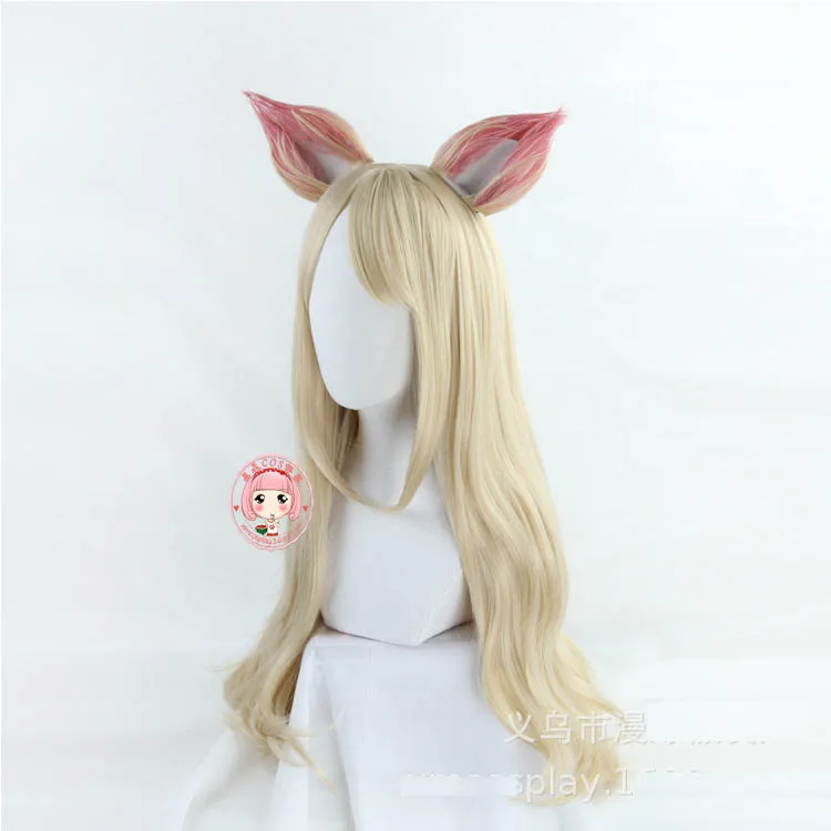 Игровой парик Ahri для косплея с ушками KDA POP/STAR Женский длинный прямой блондинистый причесочка KPOP SKIN Hair on.
