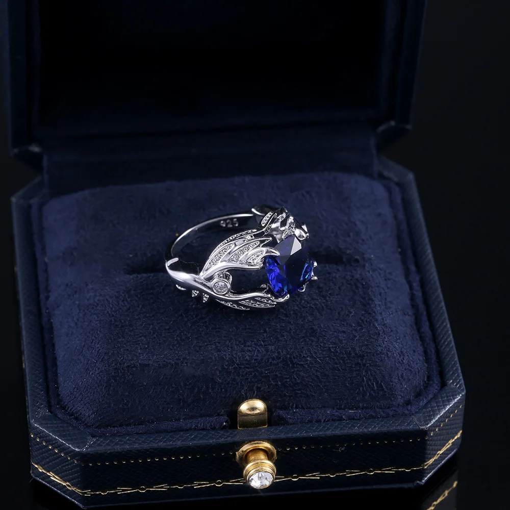 Visisap Creative Angel Wings Ring 10mm Blue Zircon Rings for Women Anniversary Birthday Gifts Seller Recommended Jewelry B2956 | Украшения