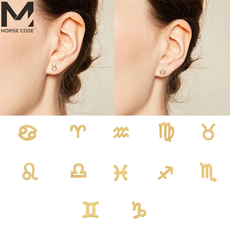 

MC 925 Sterling Silver Hoop Earrings INS 12 Constellations Stud Earrings Fashion Punk POP Zircon Stud Earrings For Party School