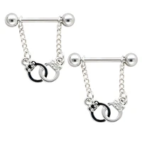 jhjt 2pcs sexy nipple piercing bar stainless steel chain handcuff nipple rings shied barbell piercing jewelry 14g for women