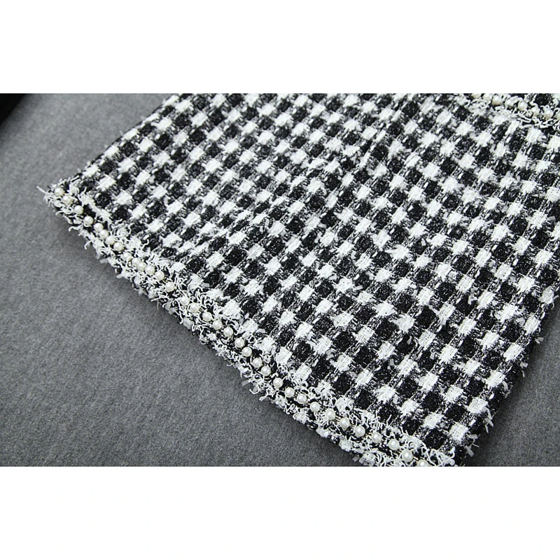 Высокое качество Новый Стильный Осень Зима 2019 дизайнерский костюм набор женский клетчатый твидовый пиджак