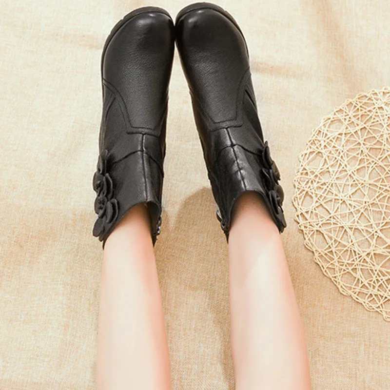 

TIMETANG Fashion Women Snow Boots Winter Plush Thick Warm Wedge Mid Calf Side Zipper Boots Sweet Boots Winter Flowers Mother