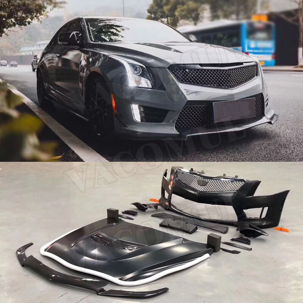 Углеродное волокно PP передний бампер губы сетки грили Крышка для Cadillac ATS- капот двигателя комплект кузова автомобиля Стайлинг