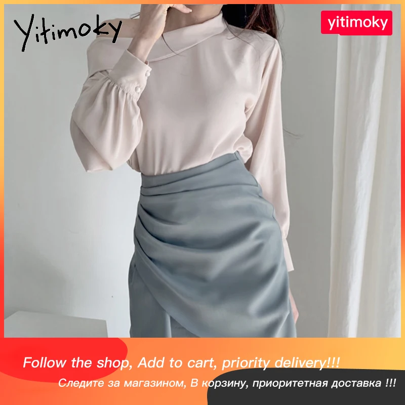 

Yitimoky Irregular A-Line Skirts Womens High Waist Skirt Off Shoulder Long Sleeve Tops Two Pieces Office Lady Fashion Clothing