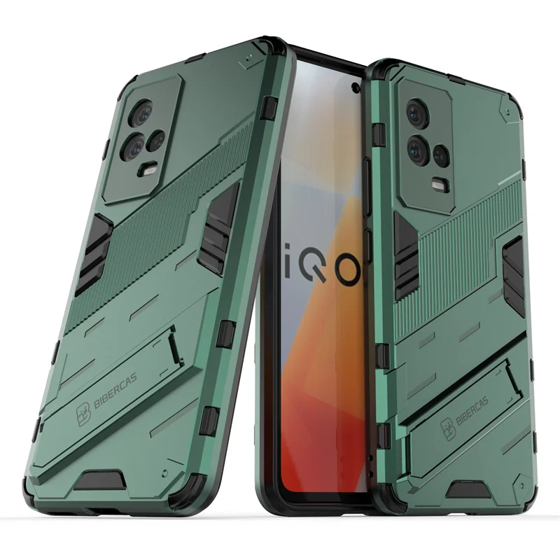 For Vivo iQOO 8 Case Punk Stlye Hard Rubber Armor Bracket Cover For iQOO 8 Case for iQOO 8 7 Neo5 Z3 V21 V21E X70 X60 Pro Plus