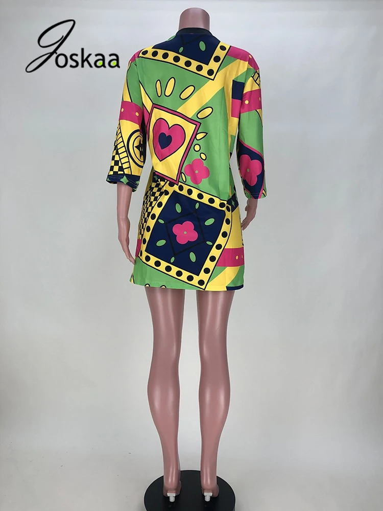 

Joskaa Summer Printed Casual Dresses Green Beach Vacation Shirt Dress Plus Size Street Women Clothing 2021 New Fashion Fitness