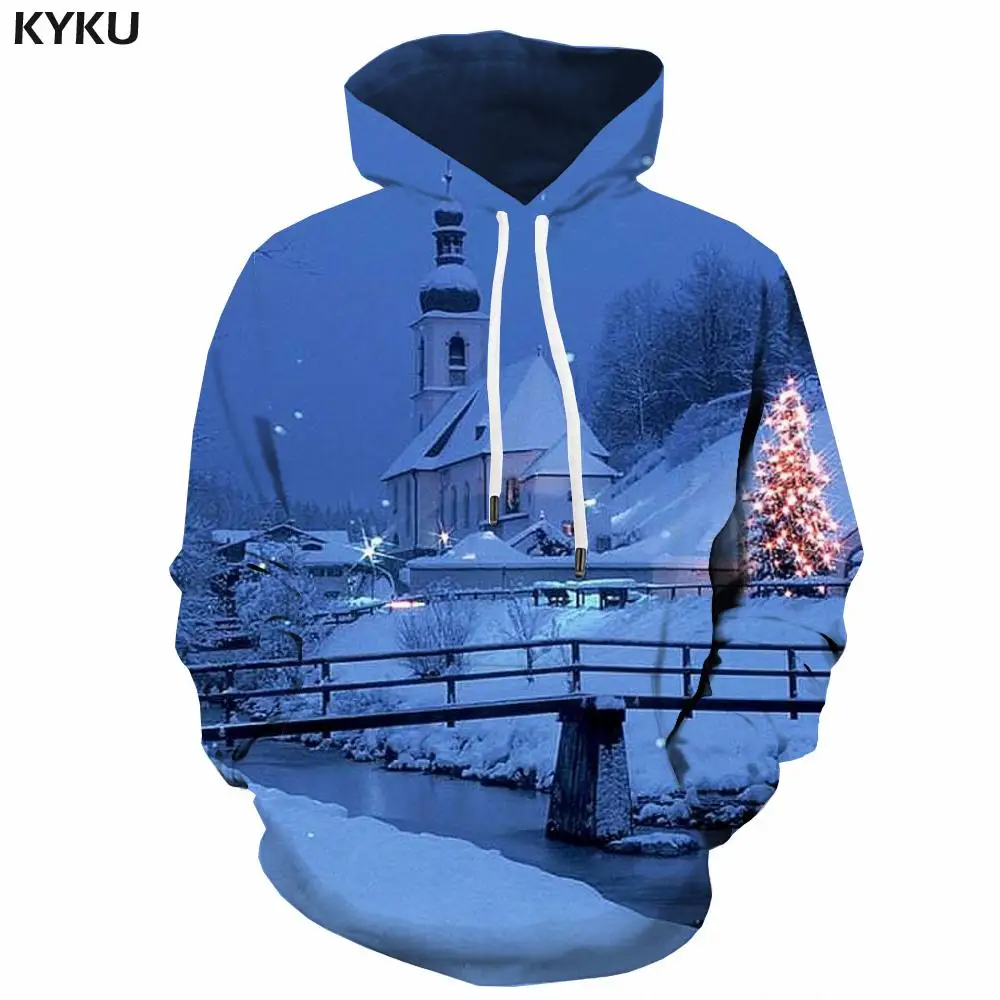 

Худи мужское рождественское с длинным рукавом и 3D-принтом