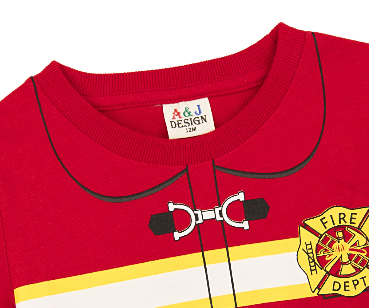 Футболка с пожарным для маленьких мальчиков и девочек Детский топ Детская