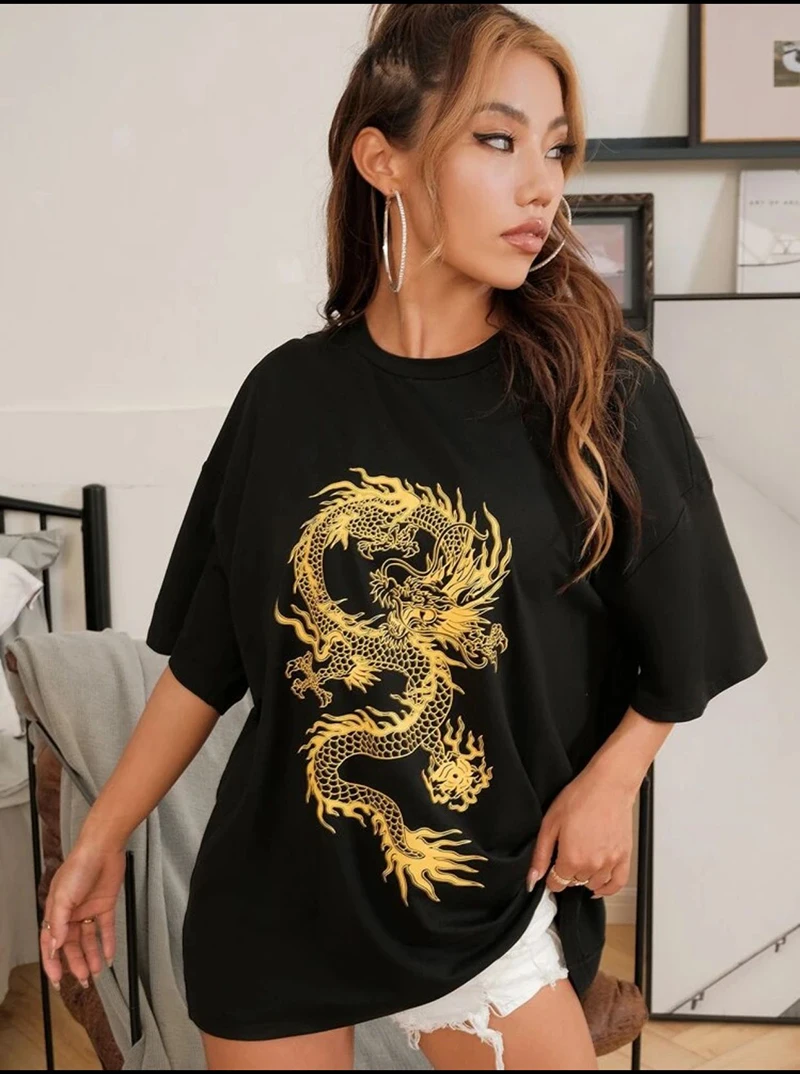 

Футболка женская оверсайз с рукавом до локтя и круглым вырезом