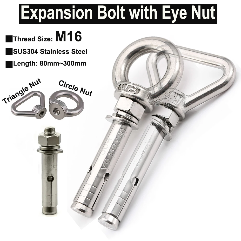 

SUS304 Stainless Steel Lifting Expansion Bolt Screw Marine Grade with Triangle and Circle Rings Hooks M16 Length 80mm-300mm