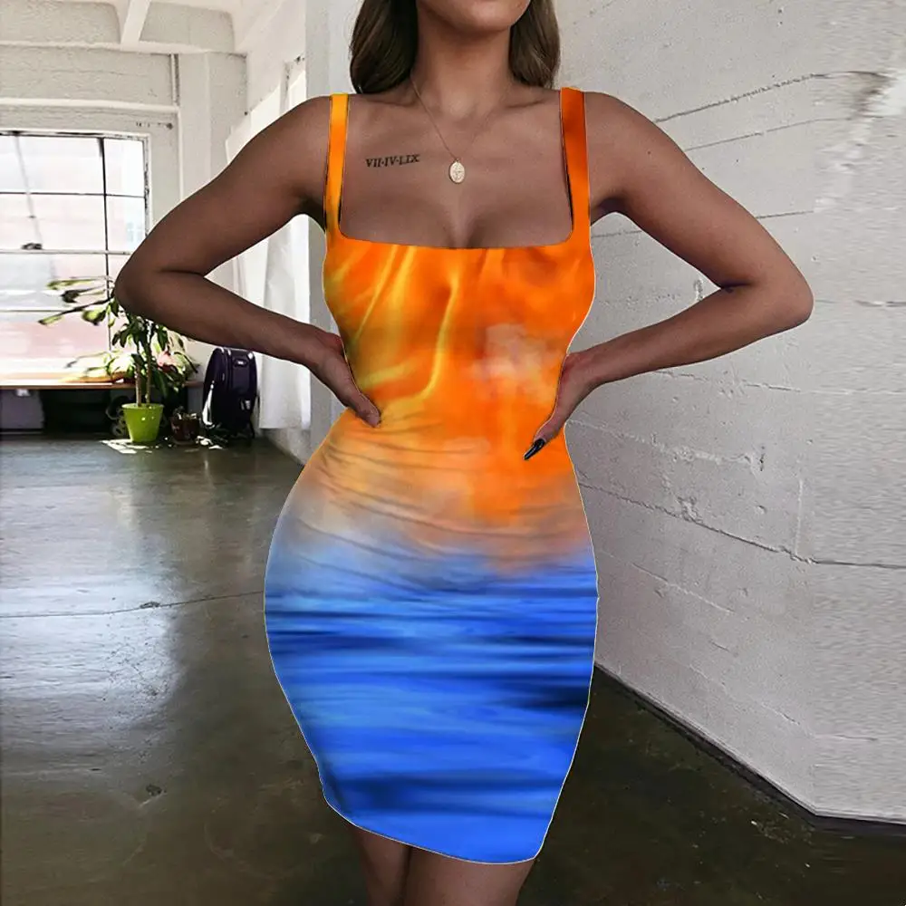 

Giyu Brand Flame Dresses Women Gradient Halter Sleeveless Art Vestido Sexy Harajuku Sundress Womens Clothing Plus Size Beach