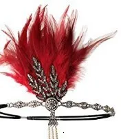 Red feather 1920s повязка на голову винтажный Свадебный костюм платье в стиле "Великий Гэтсби" аксессуары ручной работы головные уборы с жемчугом свадебное платье невесты украшения - Цвет: Red feather