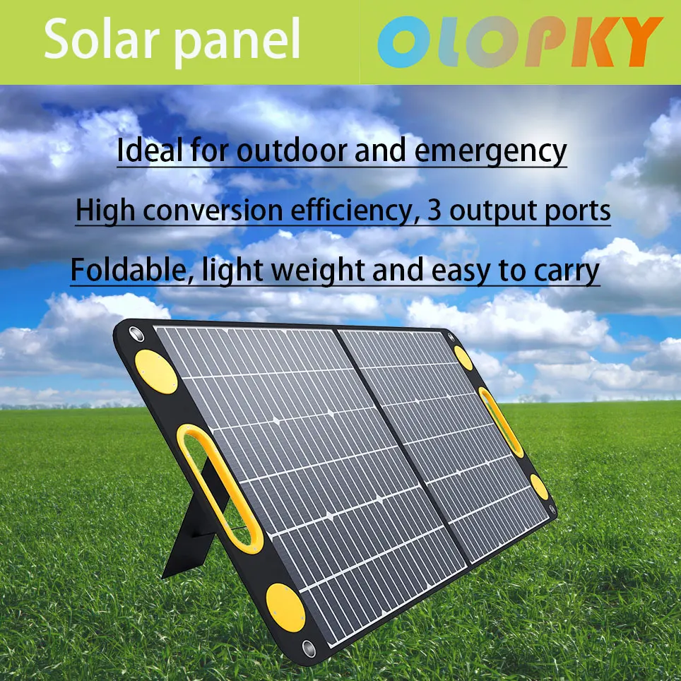

100W portable foldable solar panel charger with dual USB ports and 18V DC output
