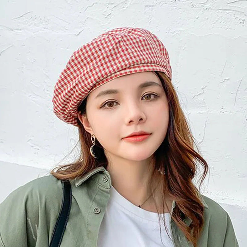 RUHAO Cotton Beret Hat Women Winter Elegant Plaid Stripes Fashion Autumn For Flat Cap Felt Berets | Аксессуары для одежды