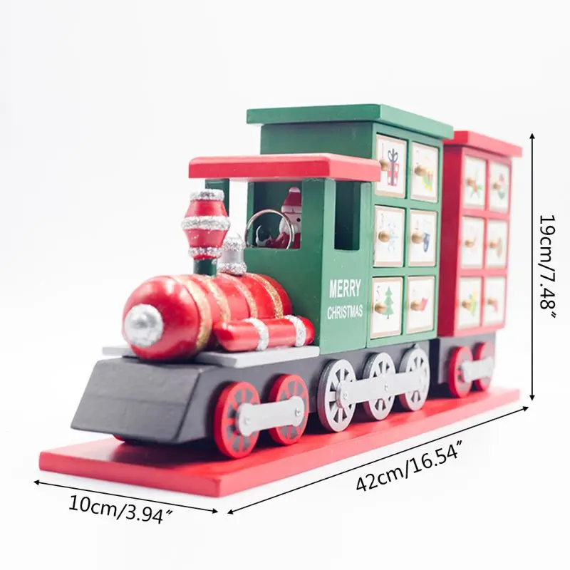 

Wooden Christmas Advent Countdown Calendar Painted Train Candy Storage Drawer Home Table Decoration Kids Toy Gifts