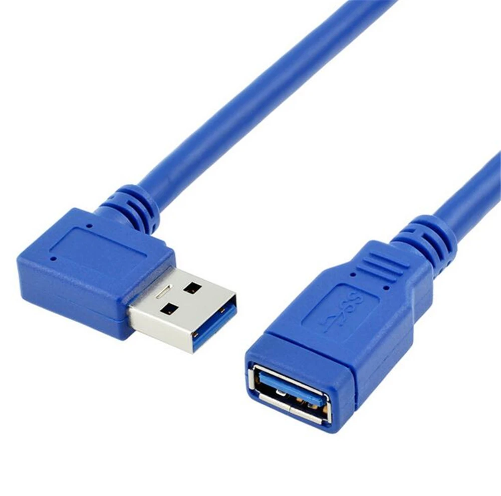 

90 Degree right angled USB3.0 A male to USB3.0 A female extension cable blue color 30cm