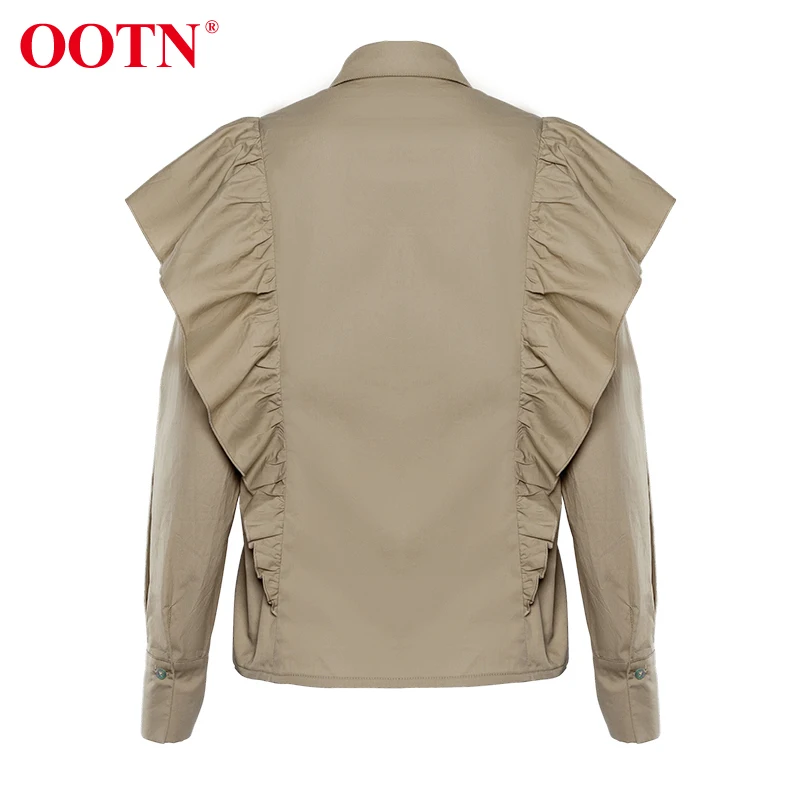 Женская блузка с оборками OOTN элегантная офисная цвета хаки длинными рукавами