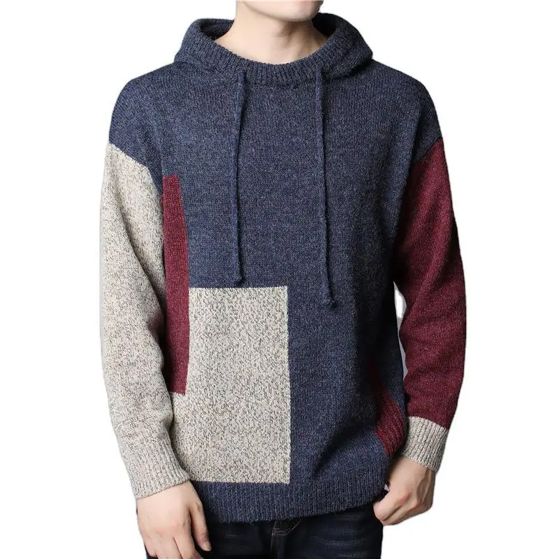 

Autumn Winter Thick Men's Hooded Sweaters Slim Long-sleeved Men Jumper Fashion Casual Knitted Pullover Mens Clothes Streetwear