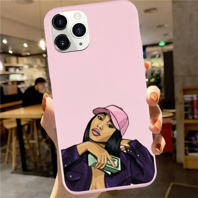 

black girl Phone Case Pink Candy Color for iPhone 6 7 8 11 12 s mini pro X XS XR MAX Plus