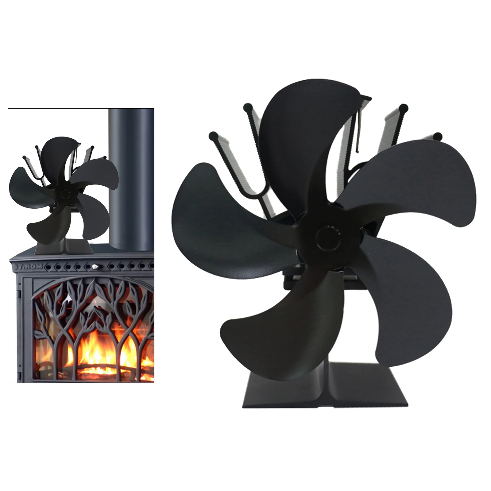 Черный камин 5 Лезвия вентилятор для печи работающий от тепловой энергии