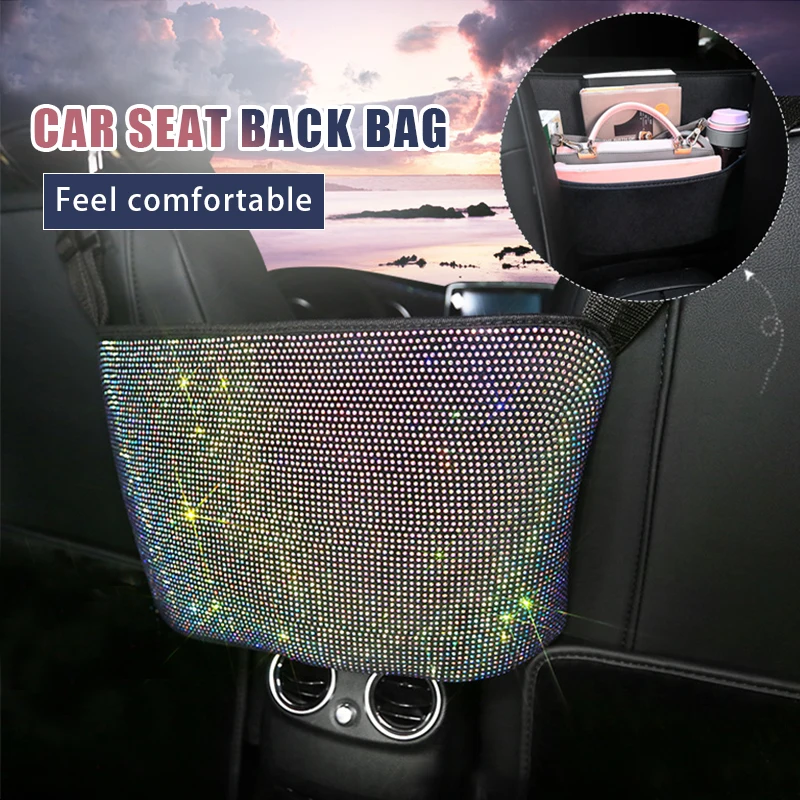 

Car Fashion Rhinestone Storage Bag Organizer Seat Back Holder Crystal Diamond Multi-Pockets Car Backseat Stowing Tidying Conveni