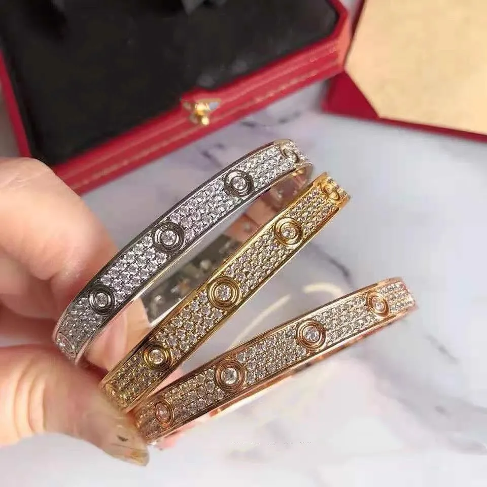 

Fashion Luxury Brand Screw Elegant Full Crystal Bracelets Zircon Inlaid Classic Diamond Couple Love Bracelet Bangles Party Gift