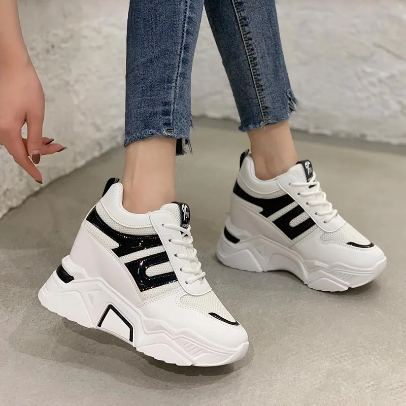 

2020 Women Platform Sneakers Autumn Breathable Wedges Casual Shoes 10CM High Heels Thick Sole Sneakers Woman Deportivas Mujer