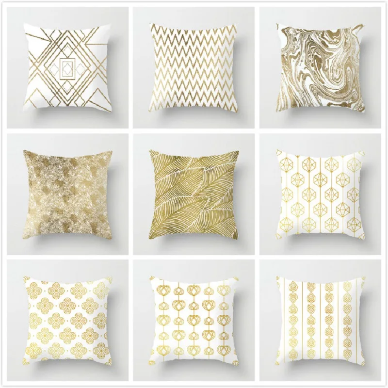 Золотистая Геометрическая наволочка Fuwatacchi с волнистыми точками и листьями для