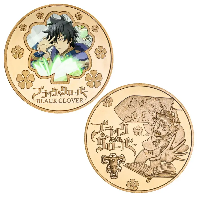 Памятные монеты с золотым покрытием и черным клевером из аниме сувенир в