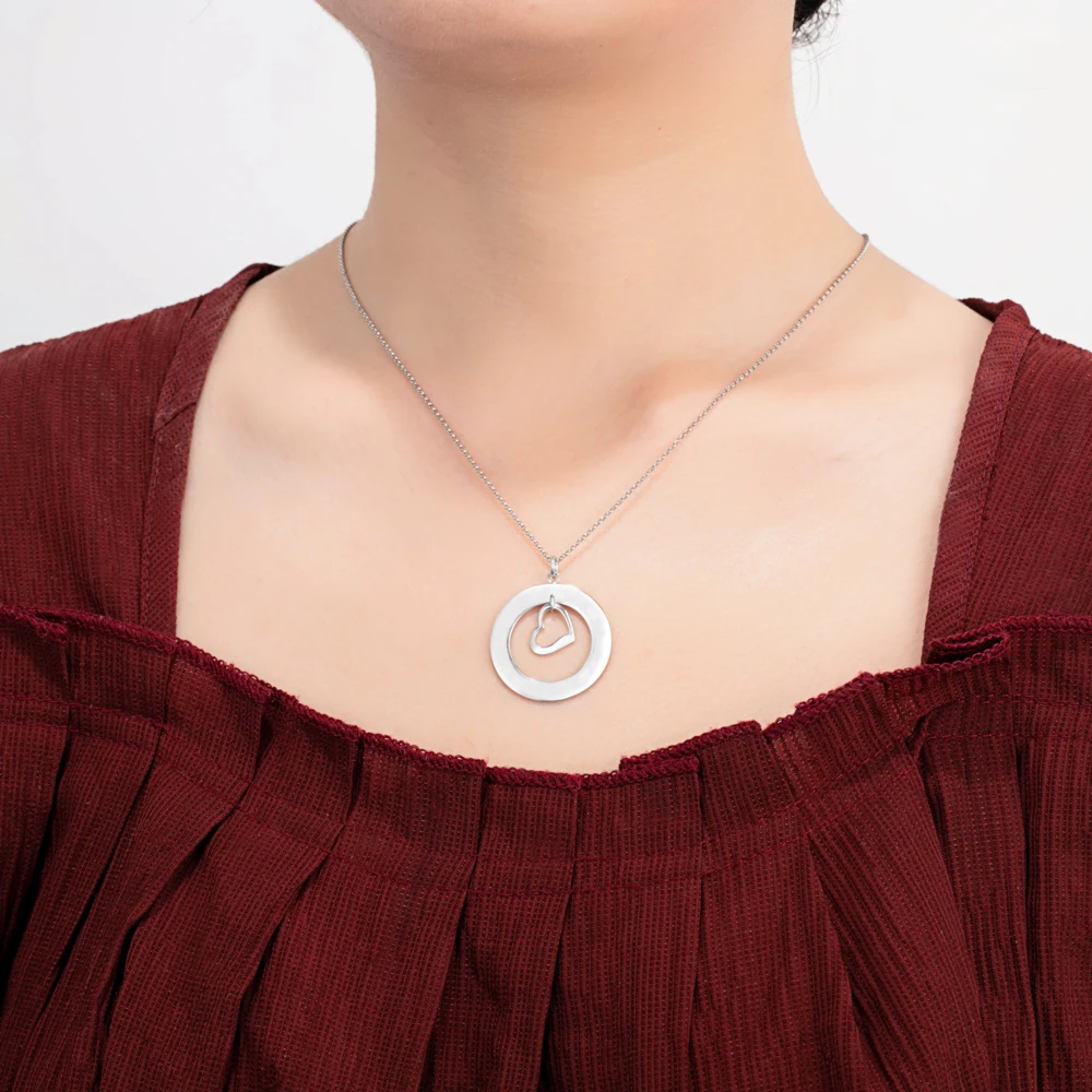Personalized Heart &amp Circle Pendant Necklace Customize Engraved Family Name Necklaces for Women Jewelry Gift (JewelOra NE103632) |