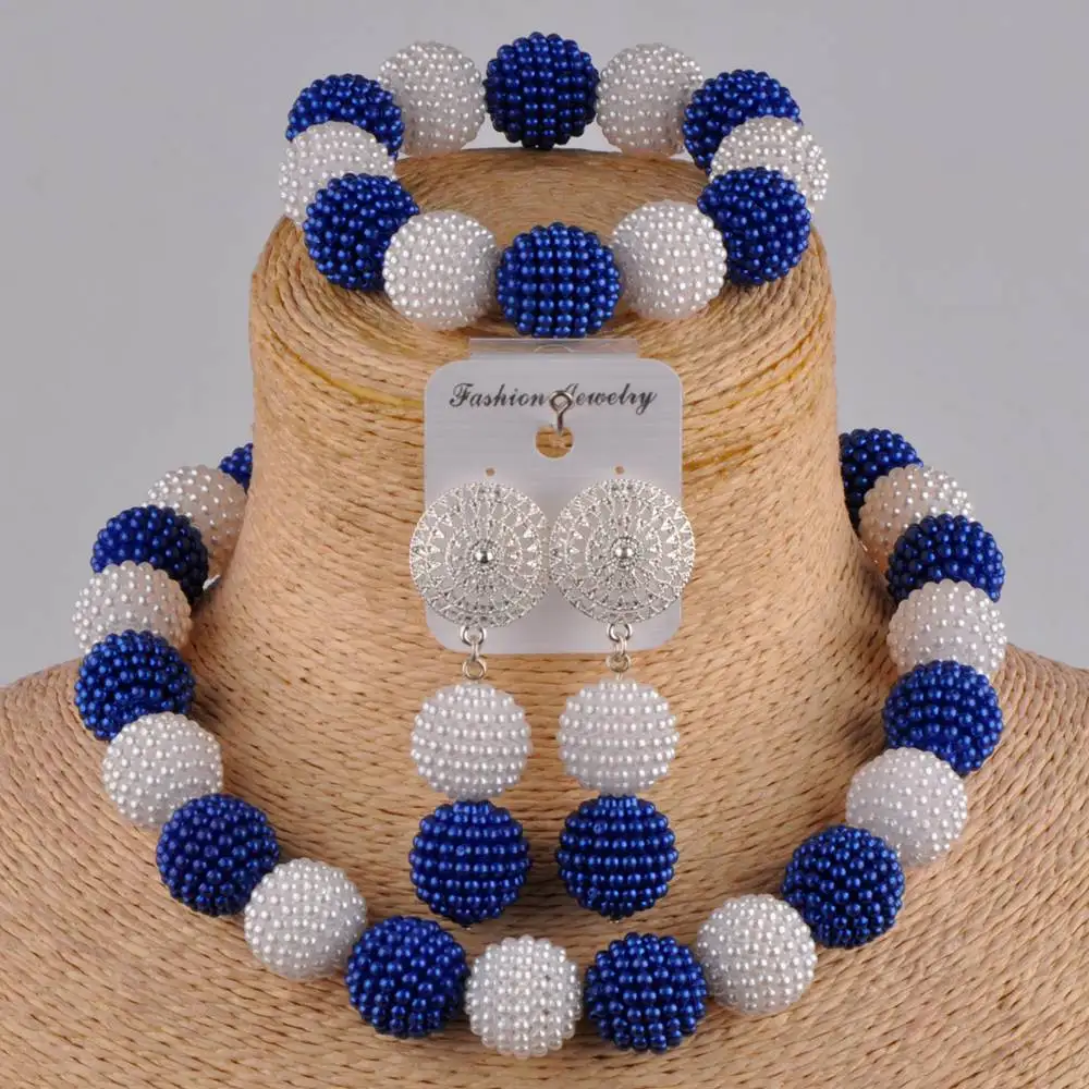 Laanc последние африканские бусы ювелирный набор Королевский синий и белый