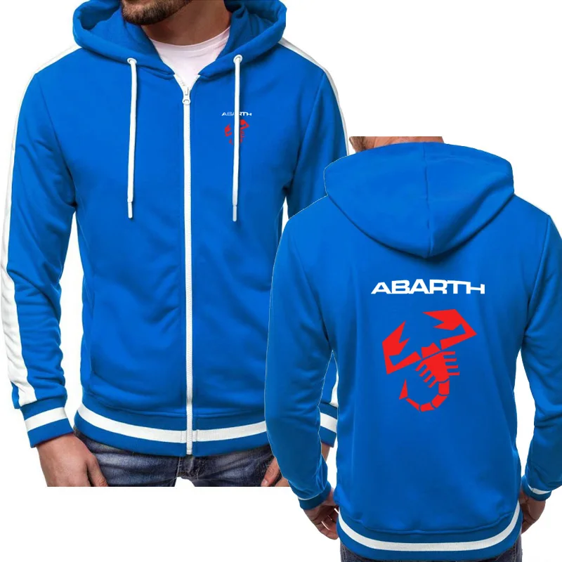 Для мужчин толстовки автомобиль ABARTH логотип печати модные повседневные Хип Хоп Харадзюку цвет с капюшоном флисовые толстовки куртка на молнии мужская одежда - Цвет: Синий