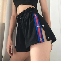 women patchwork side split pleated high waist drawstring shorts 2021 street club outfits bottoms