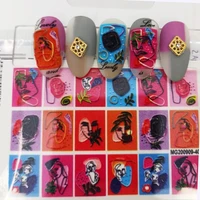 1pc 3d acrylic engraved nail sticker embossed colorful abstract women face water decals empaistic nail water slide decals z0360