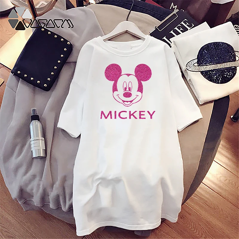 

Plus Size Women T-Shirt Dress Harajuku Short Sleeve Vintage Mickey Mouse Print Mini Dresses Casual Loose Party Summer Femme 2021